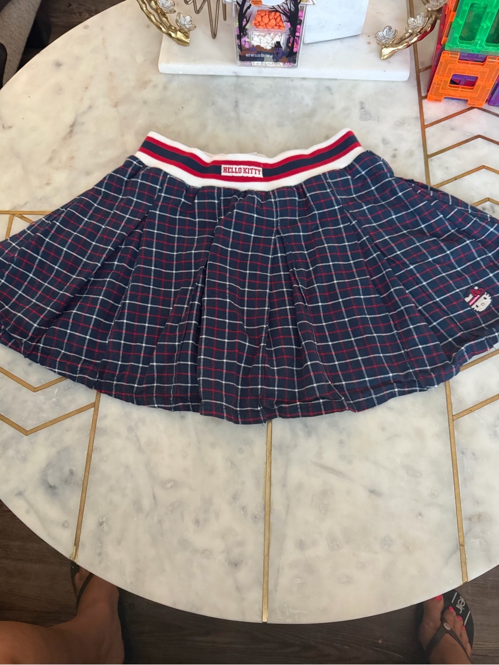 Hello Kitty Navy Plaid Skater Skirt with Red & White Waistband